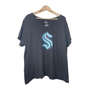 NHL Seattle Kraken Hockey Black V-neck T-Shirt Womens 3X Fanatics Short Sleeve